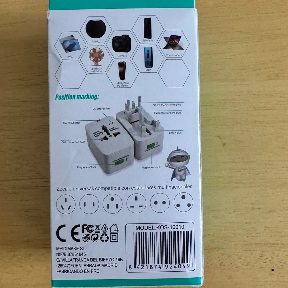 PSD White Universal Travel Conversion Plug Adapter - 10A 110-250V